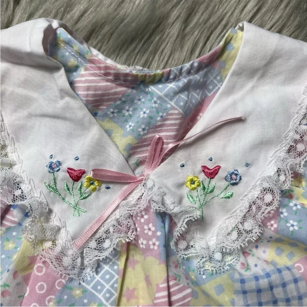 Vintage Cradle Togs Baby Girls Patchwork Floral Ruffle Lace Dress